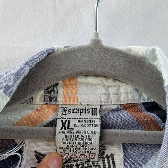 Escapism Casual Plaid Multi-Color 100% Cotton Snap Button Short Sleeves Shirt XL - Picture 4 of 6